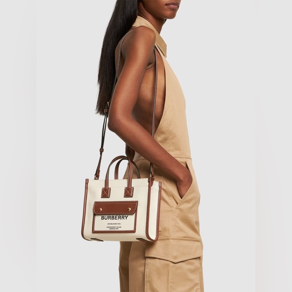 Burberry Cream and Brown Women's mini tote bag
